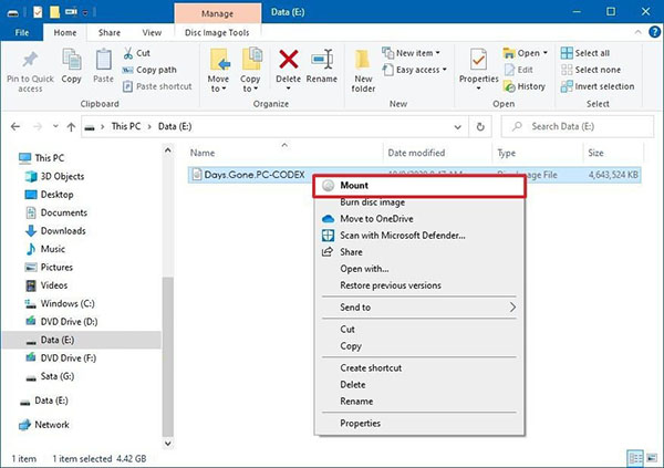 Mount option for an ISO file in Windows